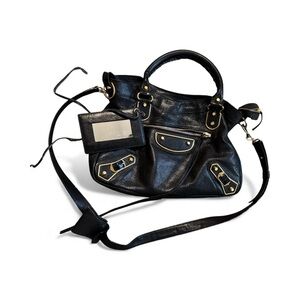 Balenciaga Black Shoulder Bag with Gold Details